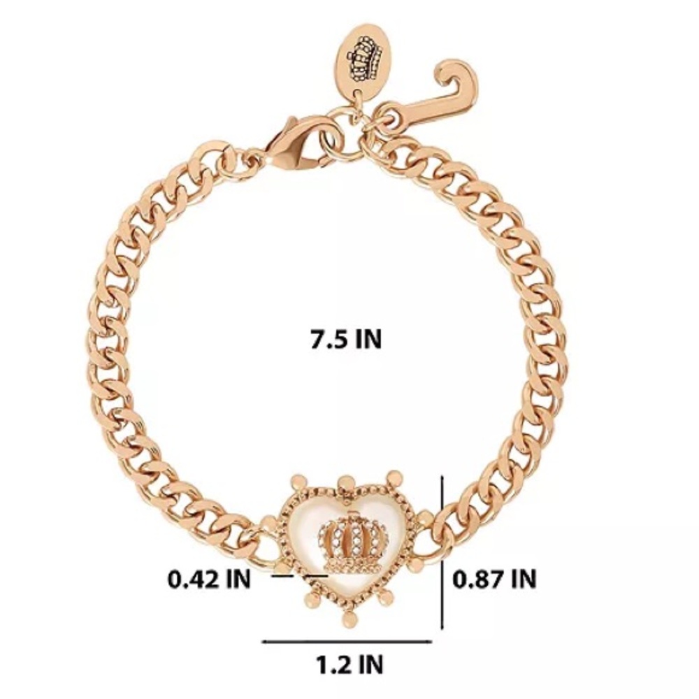 Juicy Couture Gold-Tone Mother of Pearl Chain Bracelet with Crown Heart Charm - Picture 4 of 5